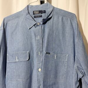 Polo Ralph Lauren mens XXL SEE PICS blue Dungaree Workshirt chambray cotton
